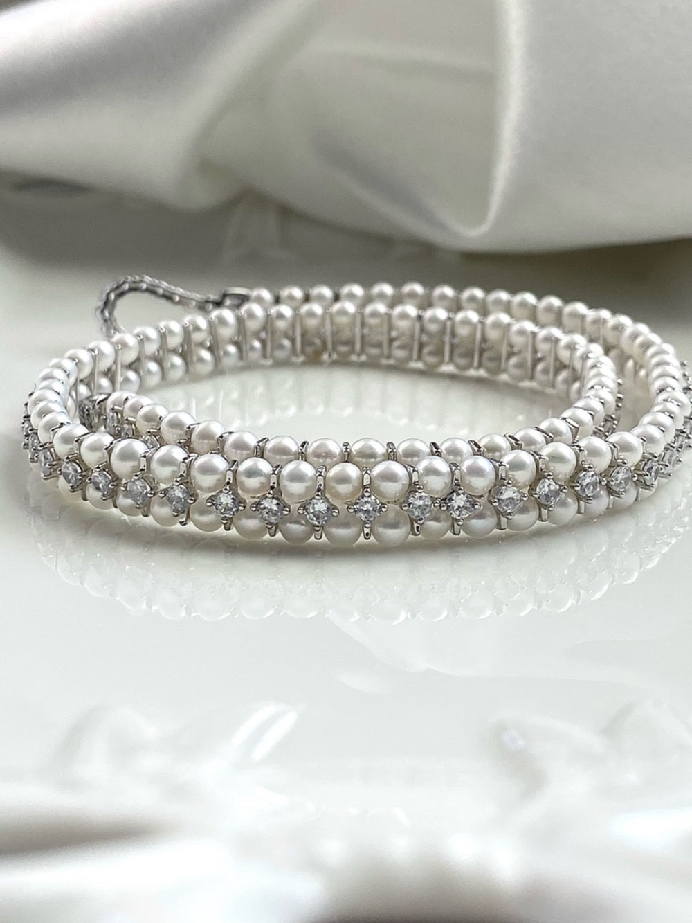 N297-Handmade Premium Round Freshwater Baby Pearl Braided Necklace/Choker